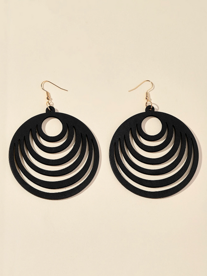 🖤 Pendientes de Madera – Anillos Concéntricos & Negro Mate
