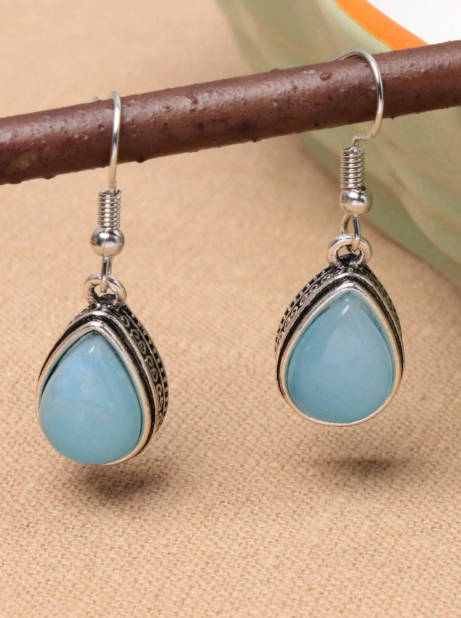 💎 Pendientes Elegantes – Gema Celeste & Halo de Diamantes de Imitación