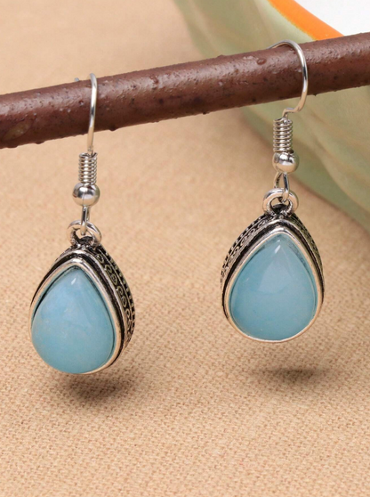 💎 Pendientes Elegantes – Gema Celeste & Halo de Diamantes de Imitación