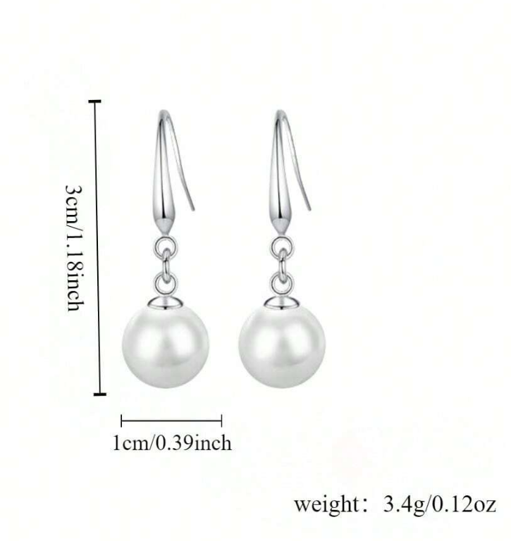 🎀 Pendientes Largos – Perla Blanca & Esfera Roja