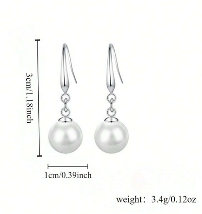 🎀 Pendientes Largos – Perla Blanca & Esfera Roja