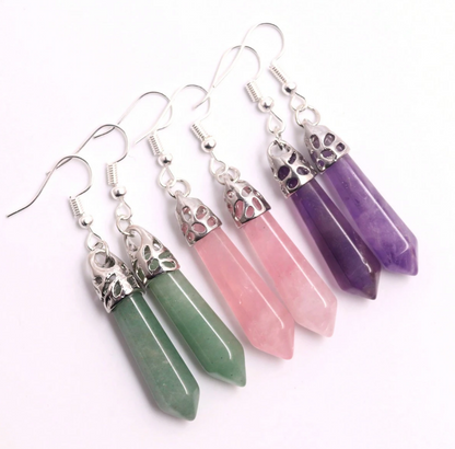 🔮 Pendientes Cristal – Punta Doble & Marco Plateado