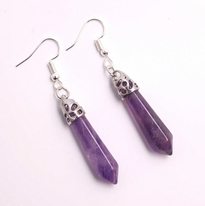 🔮 Pendientes Cristal – Punta Doble & Marco Plateado