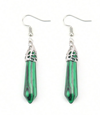 🔮 Pendientes Cristal – Punta Doble & Marco Plateado