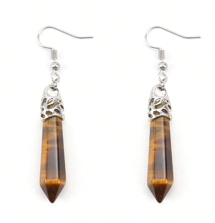 🔮 Pendientes Cristal – Punta Doble & Marco Plateado