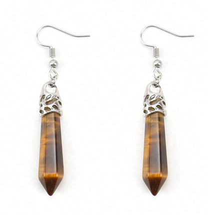 🔮 Pendientes Cristal – Punta Doble & Marco Plateado