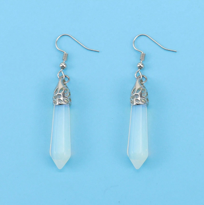 🔮 Pendientes Cristal – Punta Doble & Marco Plateado