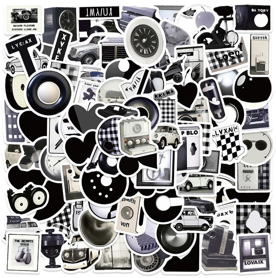 🖤 Stickers Blanco & Negro – Pack de 10 Unidades & Estilo Vintage