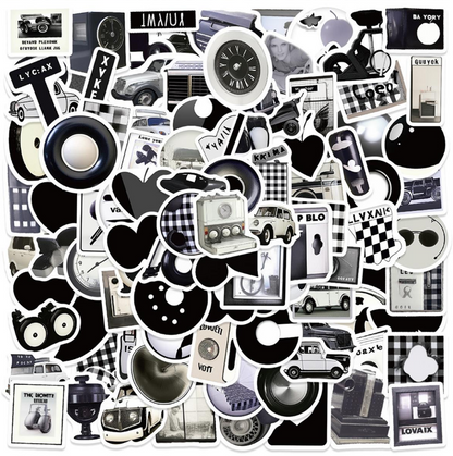 🖤 Stickers Blanco & Negro – Pack de 10 Unidades & Estilo Vintage