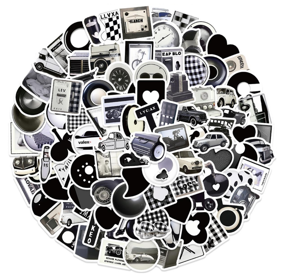 🖤 Stickers Blanco & Negro – Pack de 10 Unidades & Estilo Vintage