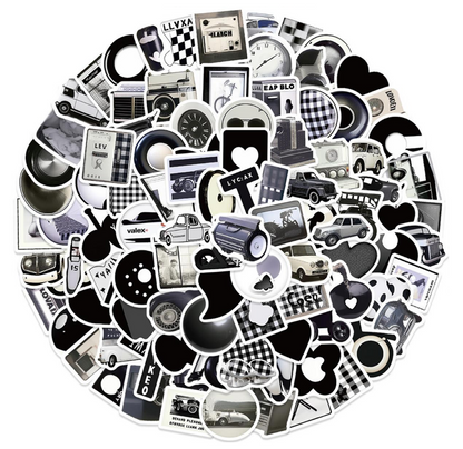 🖤 Stickers Blanco & Negro – Pack de 10 Unidades & Estilo Vintage