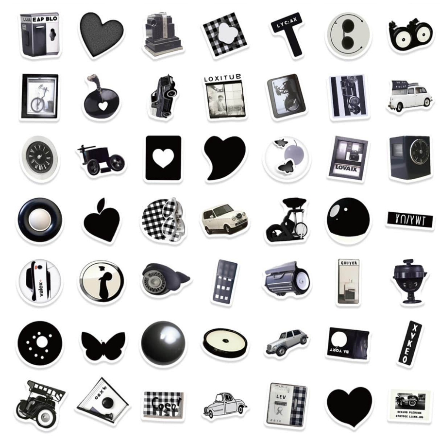 🖤 Stickers Blanco & Negro – Pack de 10 Unidades & Estilo Vintage
