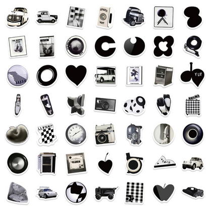 🖤 Stickers Blanco & Negro – Pack de 10 Unidades & Estilo Vintage