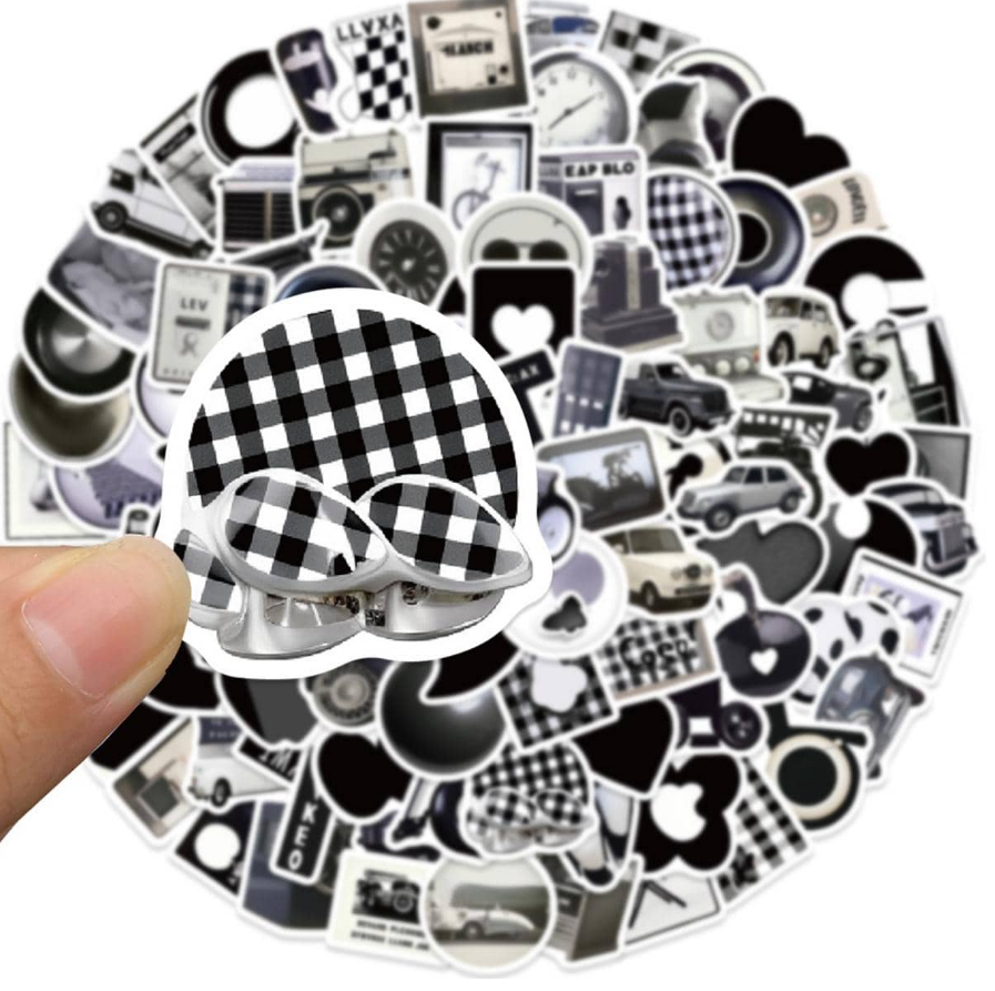 🖤 Stickers Blanco & Negro – Pack de 10 Unidades & Estilo Vintage