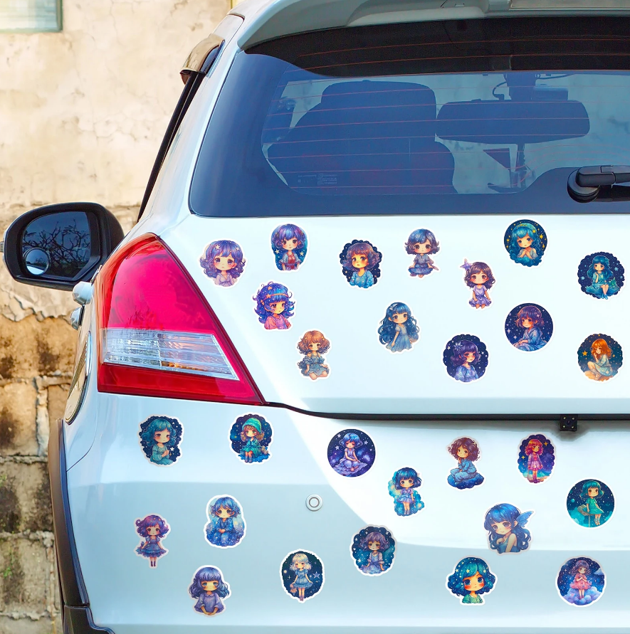 💙 Stickers Muñecas Celestiales – Pack de 10 Unidades & Estilo Fantasía