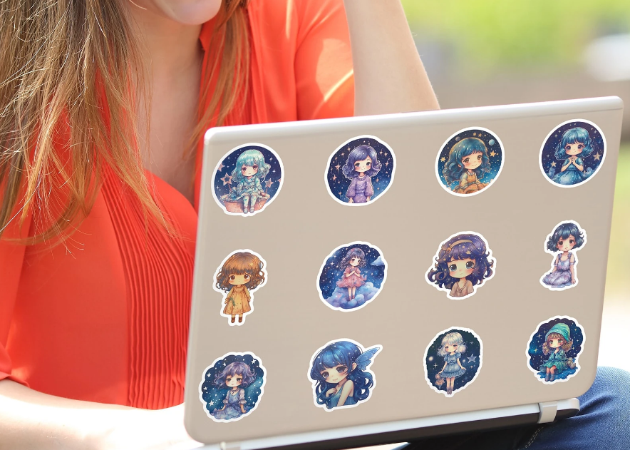 💙 Stickers Muñecas Celestiales – Pack de 10 Unidades & Estilo Fantasía
