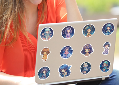 💙 Stickers Muñecas Celestiales – Pack de 10 Unidades & Estilo Fantasía