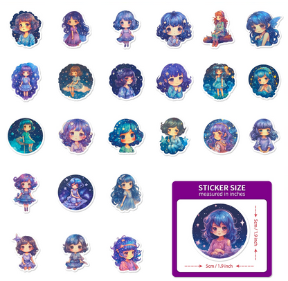 💙 Stickers Muñecas Celestiales – Pack de 10 Unidades & Estilo Fantasía