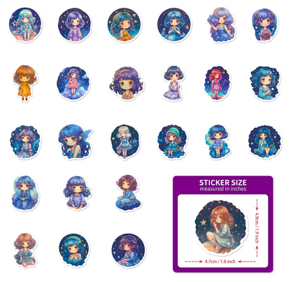 💙 Stickers Muñecas Celestiales – Pack de 10 Unidades & Estilo Fantasía