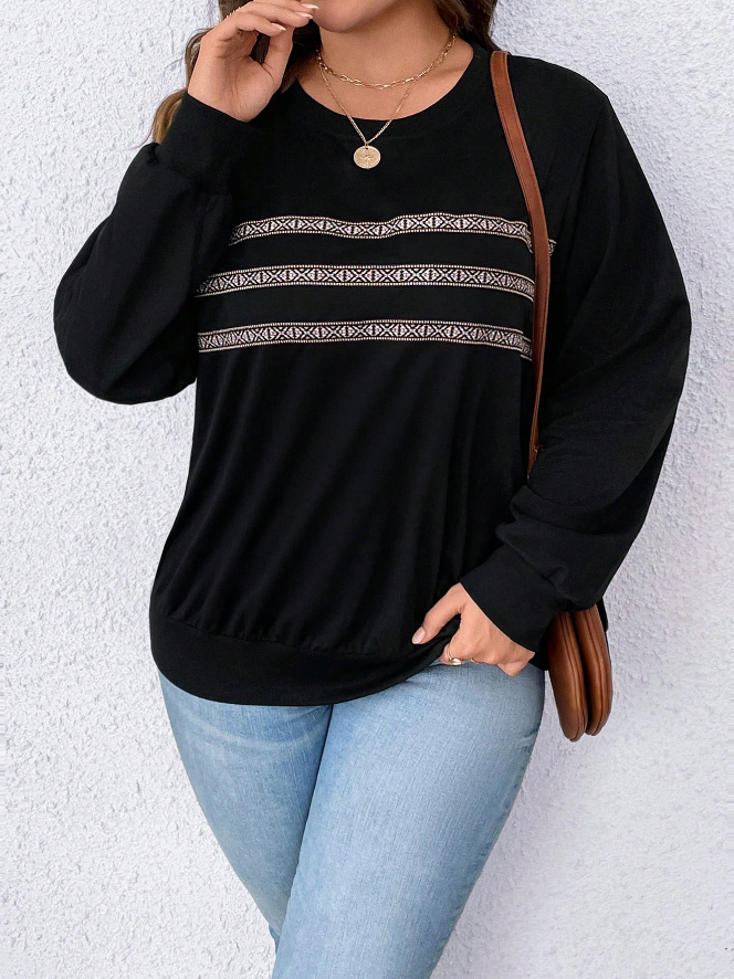 🖤 Sudadera Geométrica con Cinta – Tallas Grandes