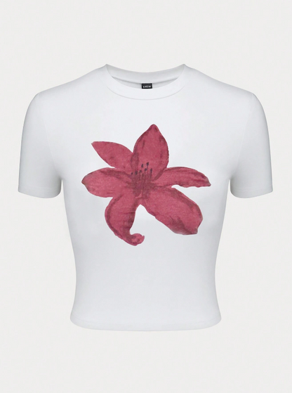 🌺 Camiseta Corta de Manga Corta con Patrón Floral