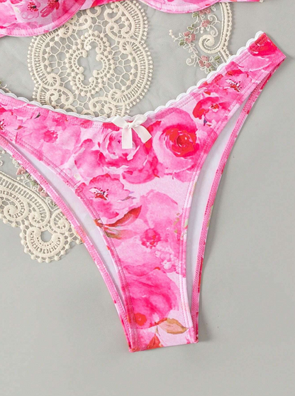 🌺 Conjunto de Bikini Estampado con Moño y Encaje
