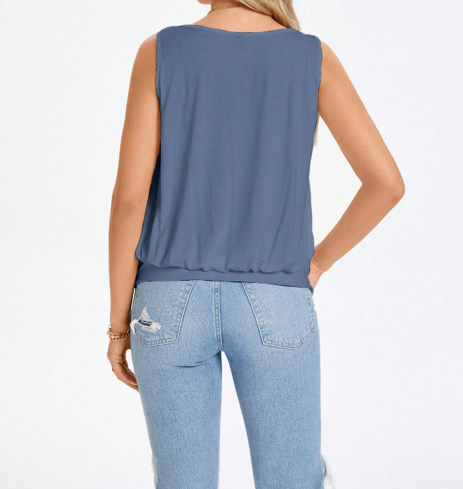 💙 Top Holgado de Verano con Cuello Redondo y Frunces