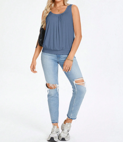 💙 Top Holgado de Verano con Cuello Redondo y Frunces