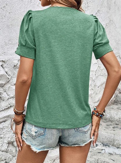 💚 Camiseta Casual Unicolor con Mangas de Burbujas