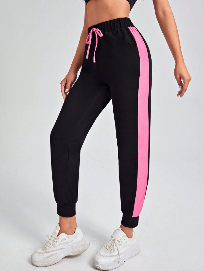 🖤 Pantalones Deportivos con Costura Lateral en Contraste y Cintura con Cordón