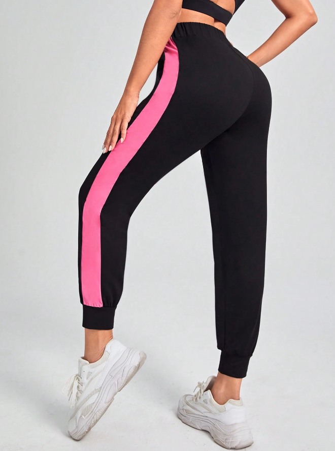 🖤 Pantalones Deportivos con Costura Lateral en Contraste y Cintura con Cordón