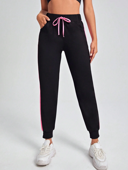 🖤 Pantalones Deportivos con Costura Lateral en Contraste y Cintura con Cordón
