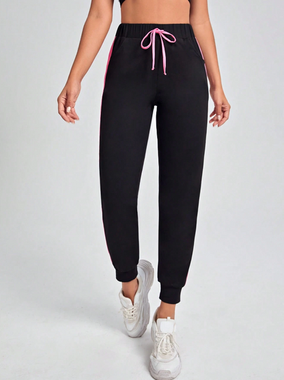 🖤 Pantalones Deportivos con Costura Lateral en Contraste y Cintura con Cordón