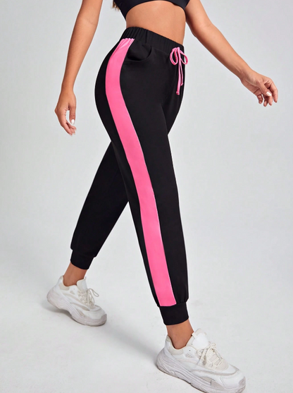 🖤 Pantalones Deportivos con Costura Lateral en Contraste y Cintura con Cordón
