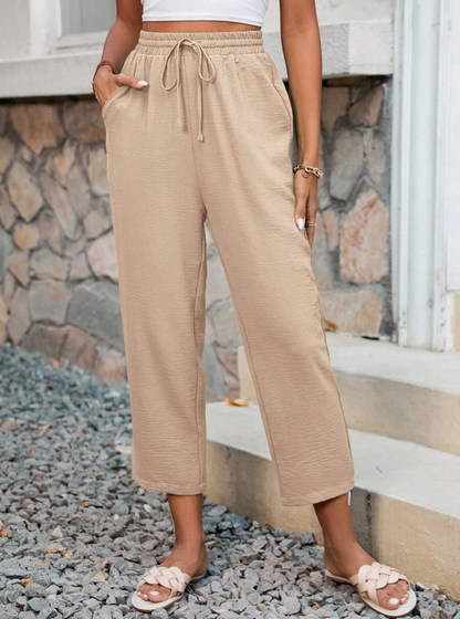 🤎 Pantalones Cónicos con Cintura con Cordón y Textura Unicolor