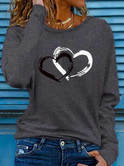 🩶 Camiseta de Manga Larga para Mujer con Estampa de Corazón