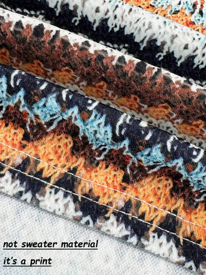 🌈 Vestido Largo de Punto Ajustado con Cuello Redondo y Estampado