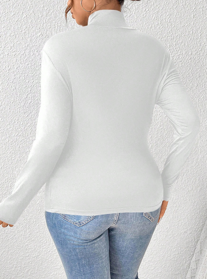 🤍 Camiseta de Manga Larga Ajustada con Cuello de Pie de Unicolor