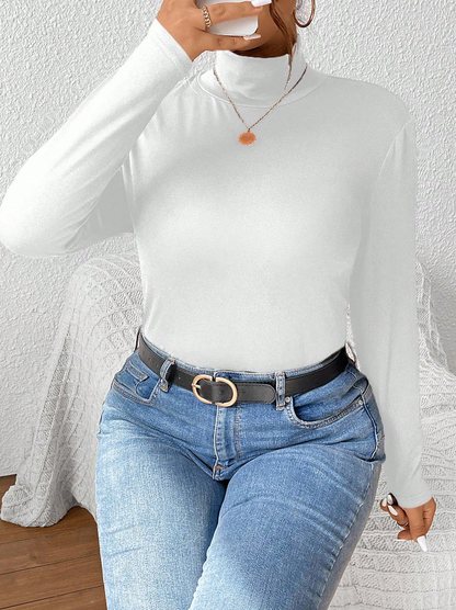 🤍 Camiseta de Manga Larga Ajustada con Cuello de Pie de Unicolor