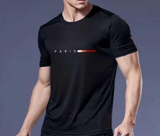 Polera Deportiva Hombre Cuello Redondo con Estampado Paris