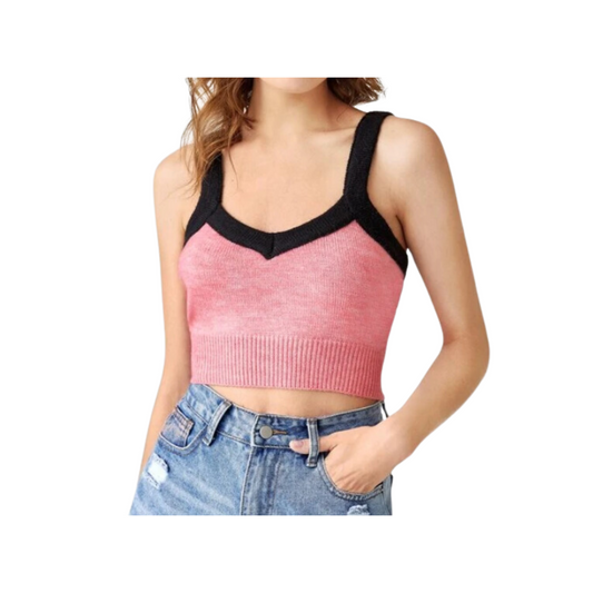 Top Crop Color Combinado - Rosa y Negro