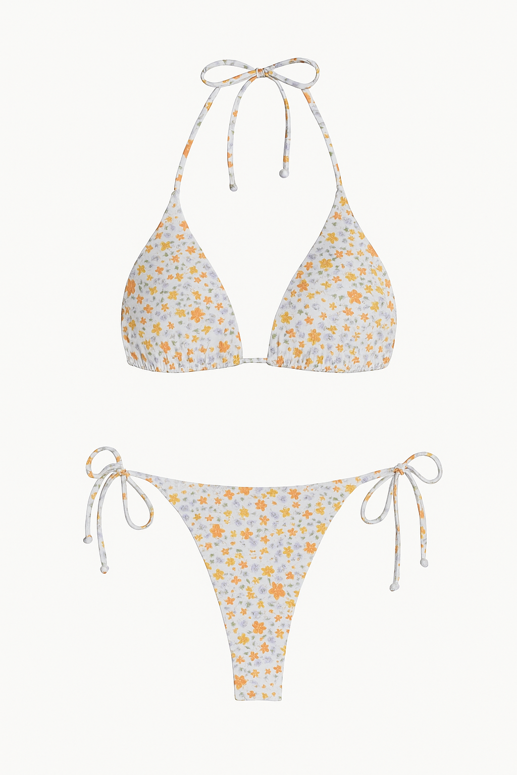 🌼 Top de Bikini Halter con Diseño Floral + Bottom con Lazos Laterales