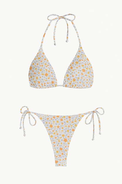 🌼 Top de Bikini Halter con Diseño Floral + Bottom con Lazos Laterales