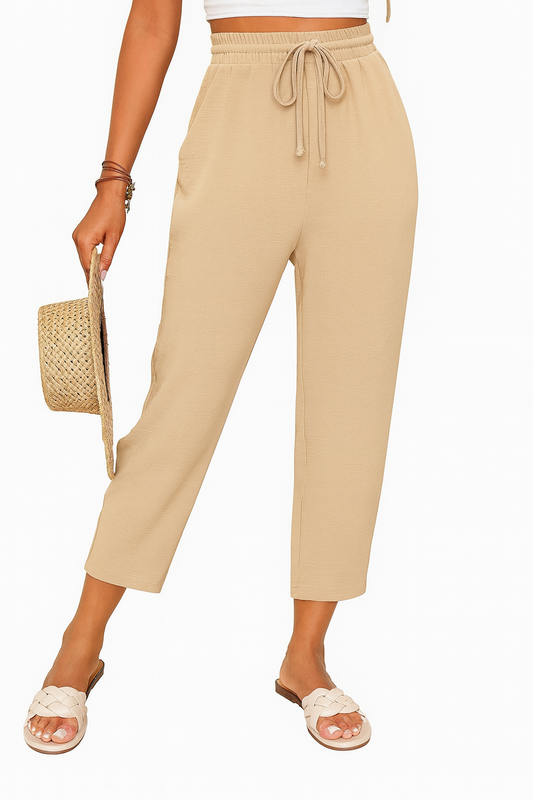 🤎 Pantalones Cónicos con Cintura con Cordón y Textura Unicolor