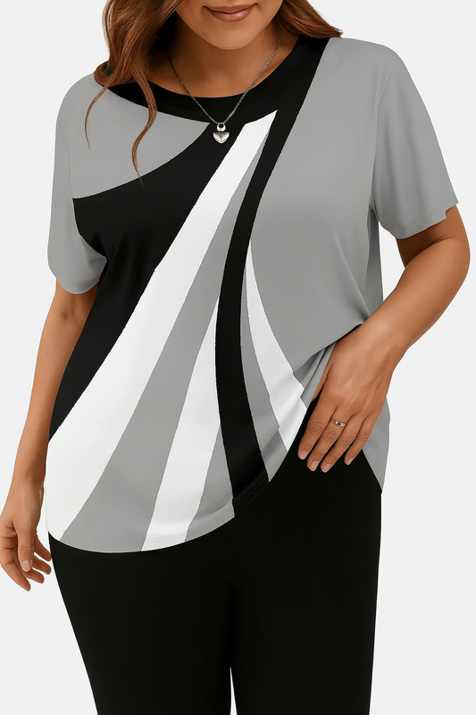 🌀 Camiseta Holgada de Cuello Redondo con Estampado Geométrico