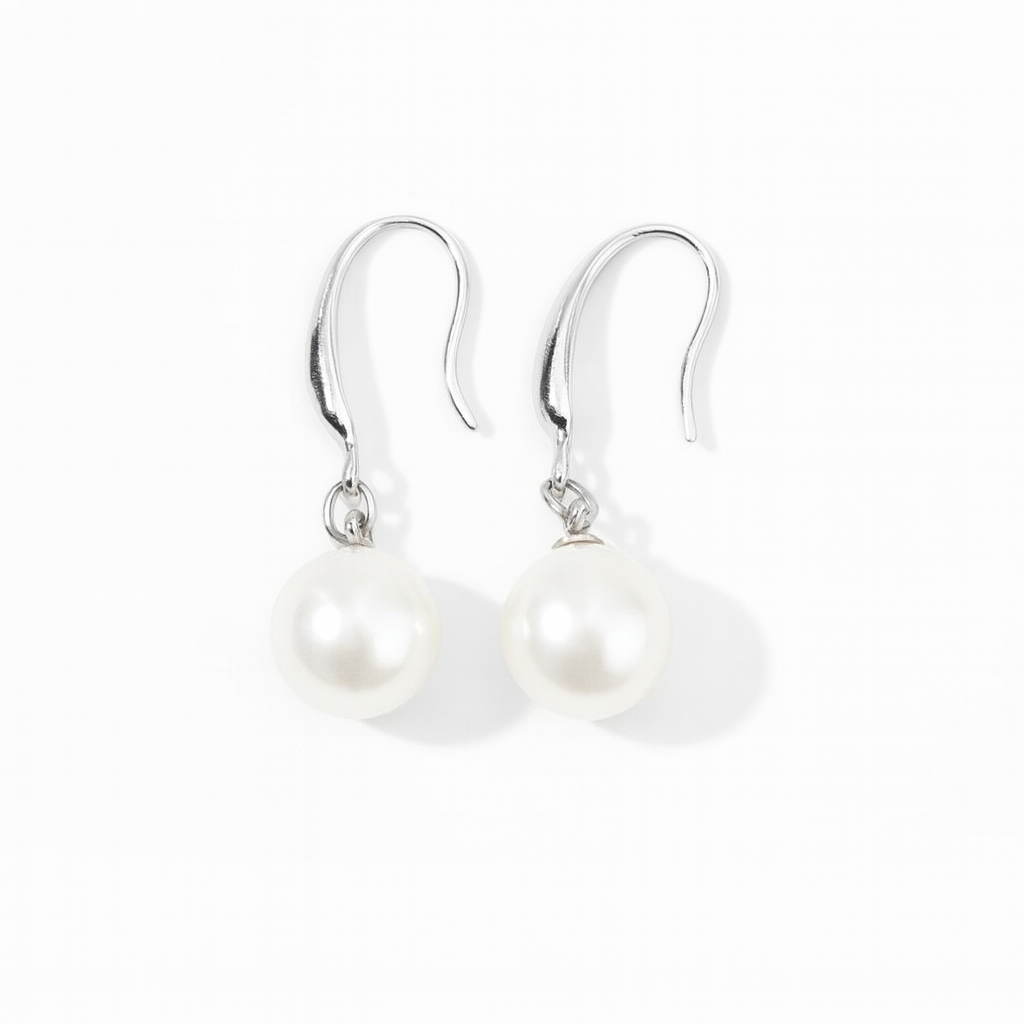 🎀 Pendientes Largos – Perla Blanca & Esfera Roja