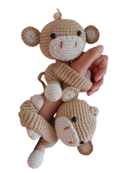 🐵 Mono Enrollable Beige – Amigurumi Hecho a Mano