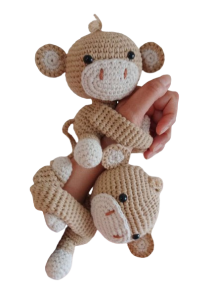 🐵 Mono Enrollable Beige – Amigurumi Hecho a Mano