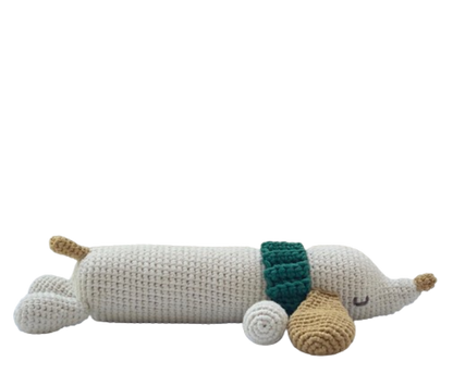 🐶💚 Perrito Salchicha con Cuello Verde – Amigurumi Hecho a Mano