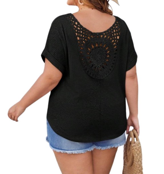 🖤 T-Shirt Negra con Encaje para Playa